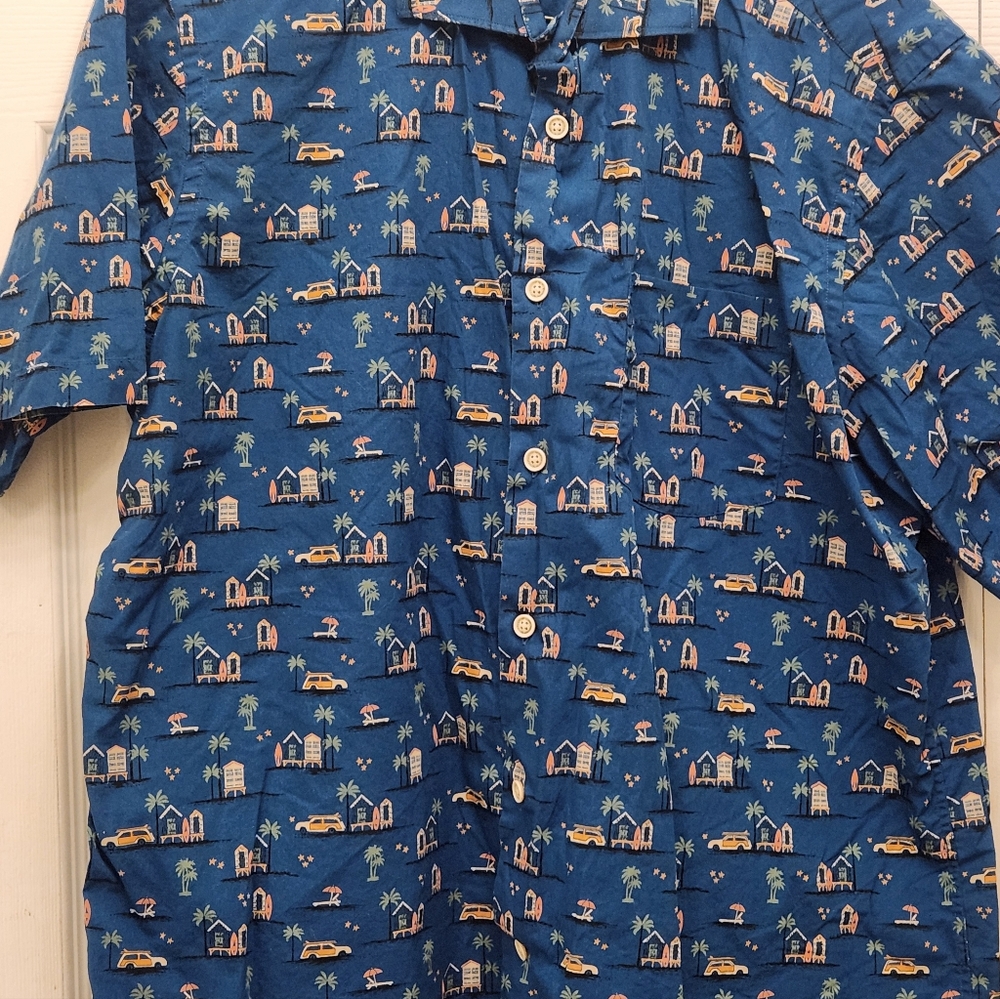 Alex Cannon Vintage Blue Hawaiian Print Button-Up Shirt